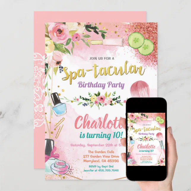 Spa party invitation. Girl birthday party floral Invitation | Zazzle