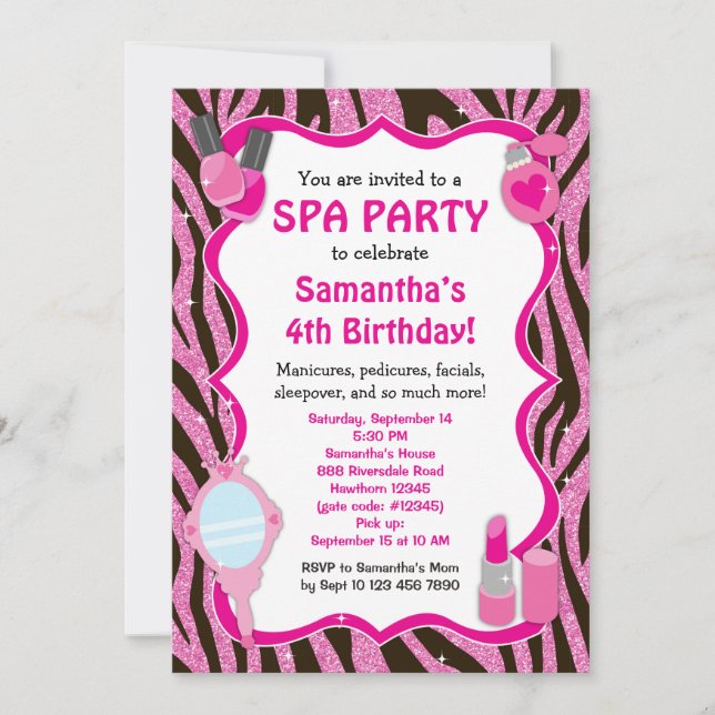 Spa Party Invitation, Spa Birthday sleepover Invitation (Front)