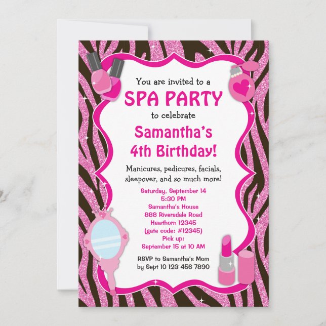 Spa Party Invitation, Spa Birthday sleepover Invitation (Front)