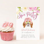 Spa Party Kids Birthday Invitation<br><div class="desc">Cute kid's birthday party invitation card featuring an adorable illustration of a Charles King Spaniels puppy dog with a towel head band and cucumbers on her eyes. There are pink and cream flowers at the top. The text says "its a spa party." Perfect for a girl's sleepover, makeup, manicure and...</div>