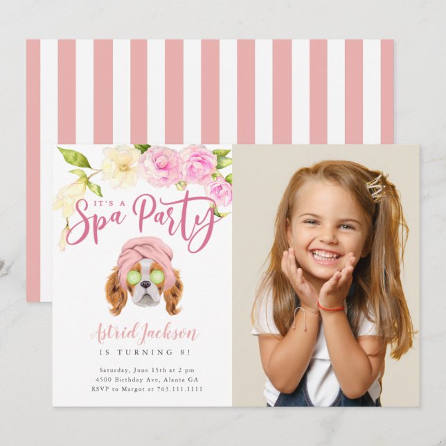 Spa Party Kids Birthday Photo Invitation (Front/Back)