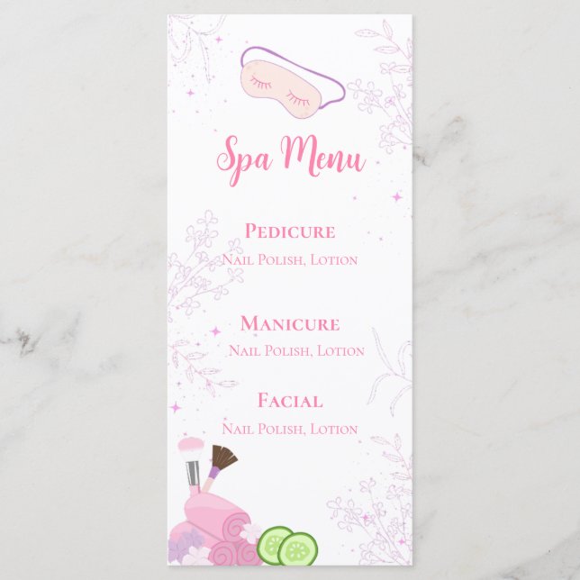 Spa Party Menu (Front)