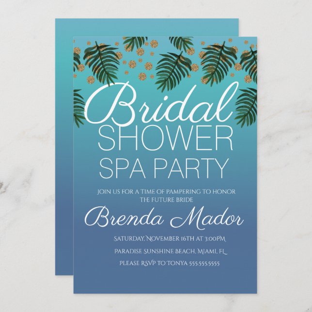 Spa Party Ombre Greenery Background Bridal Shower Invitation (Front/Back)