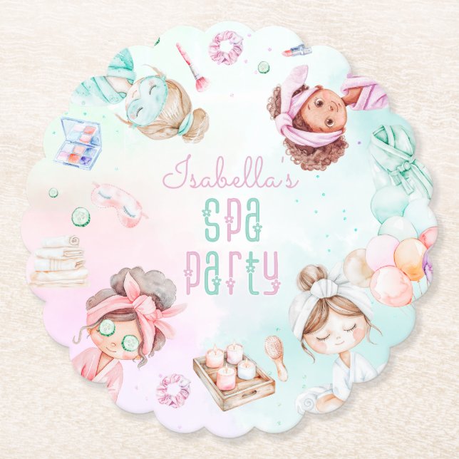 Spa party Pamper party pastel Birthday party Paper Coaster (Front)