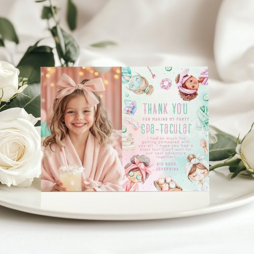 Spa party Pastel Birthday Photo Thank you Card