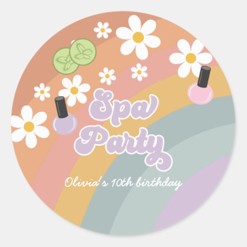 Spa Party Retro Rainbow Birthday Classic Round Sticker
