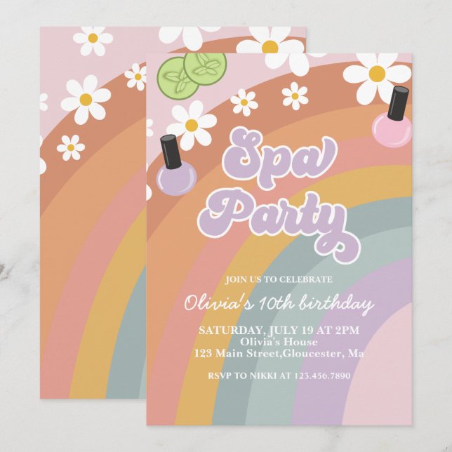 Spa Party retro Rainbow Birthday Invitation (Front/Back)