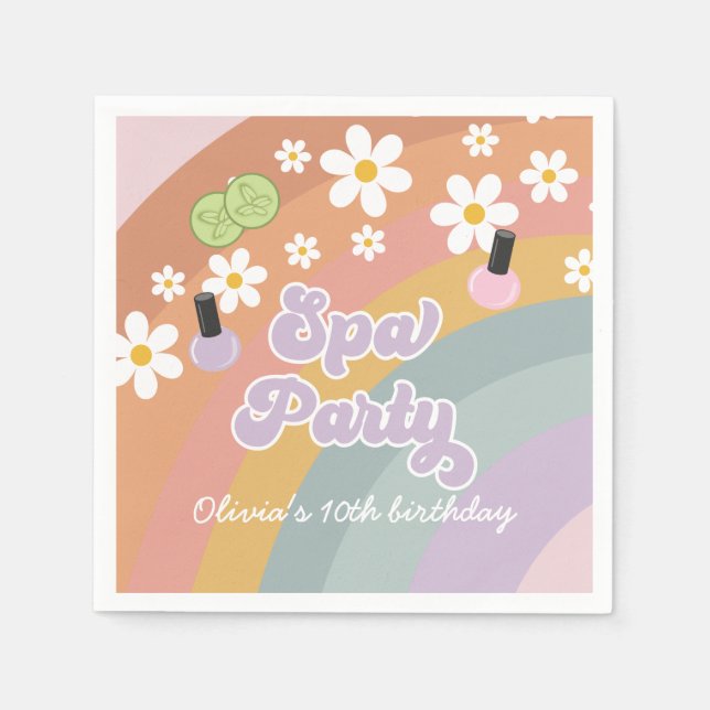 Spa Party Retro Rainbow Birthday Napkins (Front)