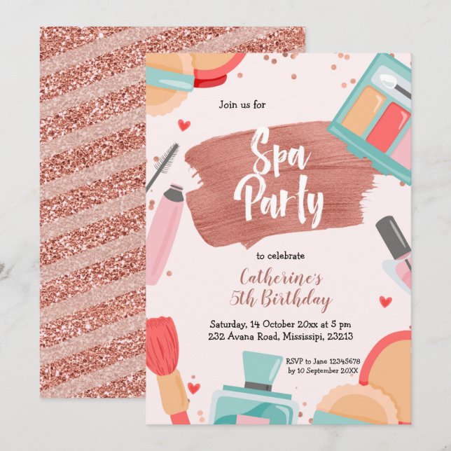 Spa Party Rose Gold Birthday Invitation (Front/Back)