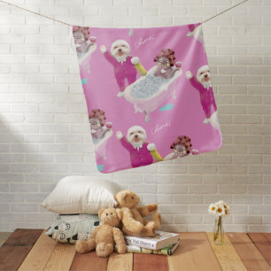 Spa Party: Smiling Bichon & Miss Meow Cheers Baby Blanket