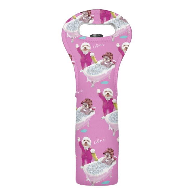 Spa Party: Smiling Bichon & Miss Meow Cheers Wine Bag (Front)