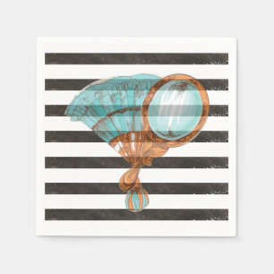 Spa Party Vintage Black and White Striped Napkins