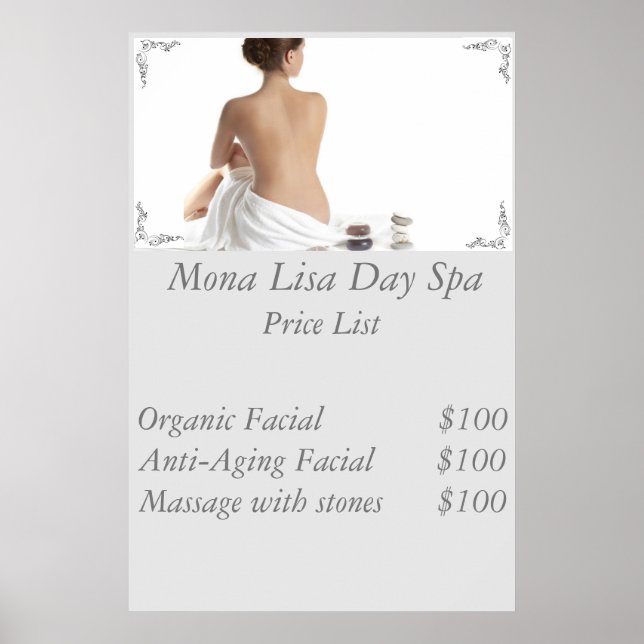 Spa price List Poster (Front)