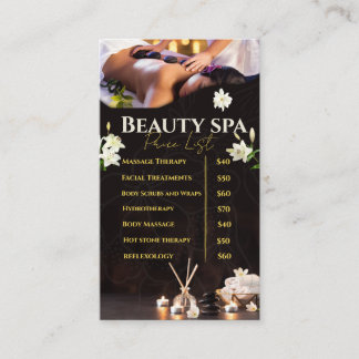 Spa Price List Service Menu Business Card