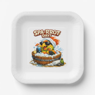 Spa-rrrot Day Funny Parrot Spa Relax Design Paper Plates