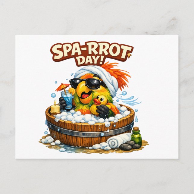 Spa-rrrot Day Funny Parrot Spa Relax Design Postcard (Front)