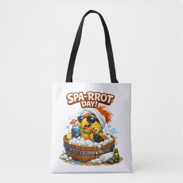 Spa-rrrot Day Funny Parrot Spa Relax Design Tote Bag (Front)