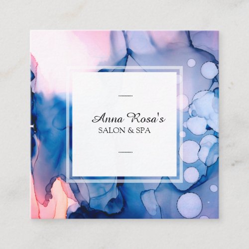 *~* Spa &amp; Salon Abstract  Artsy Blue Pink Chic Square Business Card