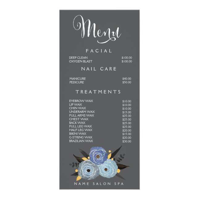 Spa Salon Beautician Menu Designer Price List (Front)