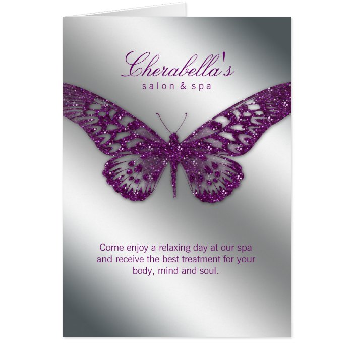 Spa Salon Brochure Card Butterfly Purple Silver