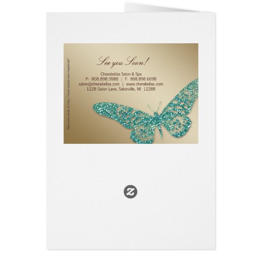 Spa Salon Brochure Card Butterfly Teal Gold (Back)
