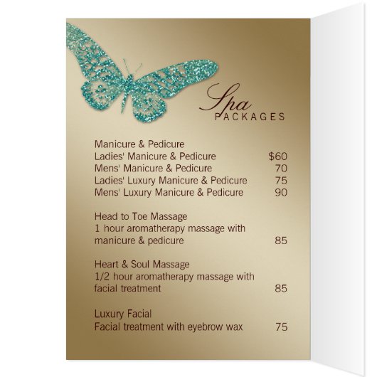 Spa Salon Brochure Card Butterfly Teal Gold (Inside (Left))