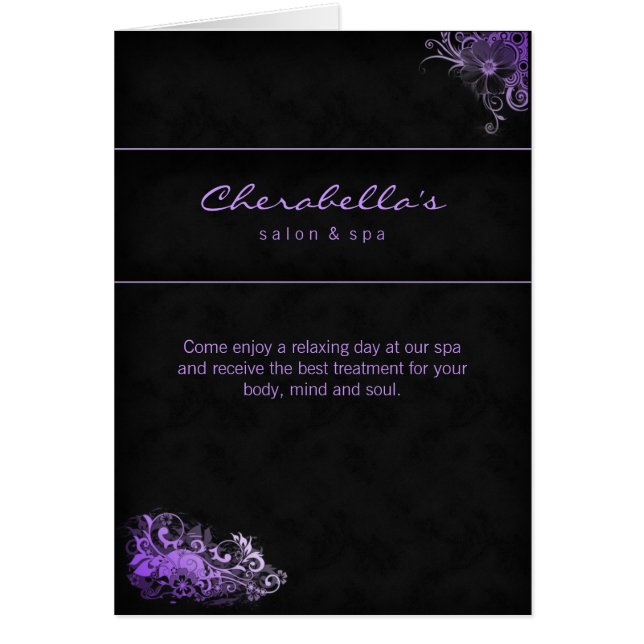 Spa Salon Brochure Greeting Card Floral Purple (Front)