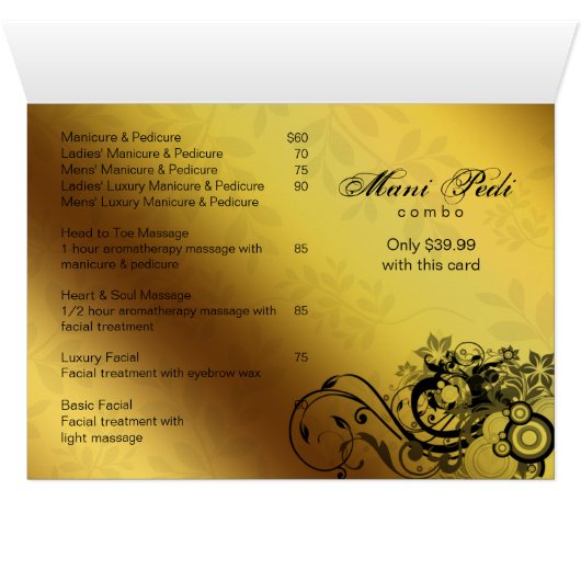 Spa Salon Brochure Greeting Card Gold Butterfly 2 (Inside Horizontal (Bottom))