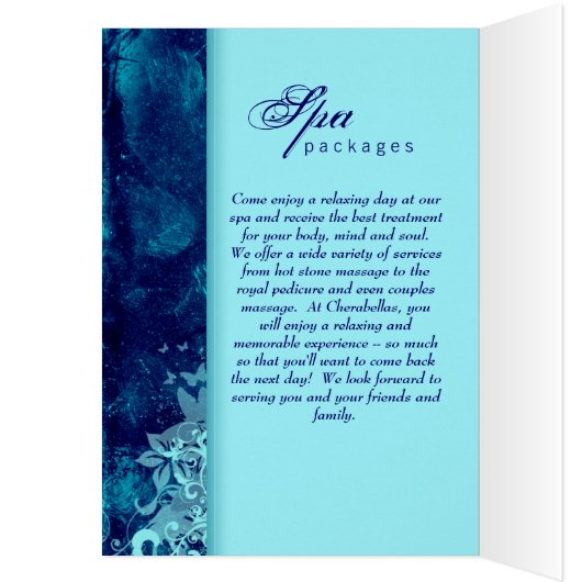 Spa Salon Brochure Greeting Card Grunge Blue Denim (Inside (Left))
