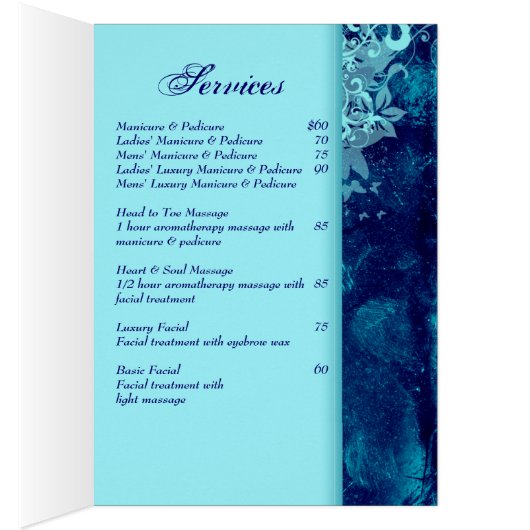 Spa Salon Brochure Greeting Card Grunge Blue Denim (Inside (Right))