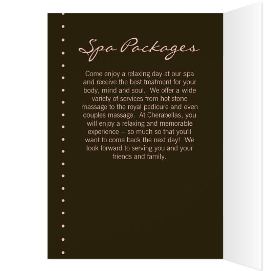 Spa Salon Brochure Greeting Card Pink Woman (Inside (Left))