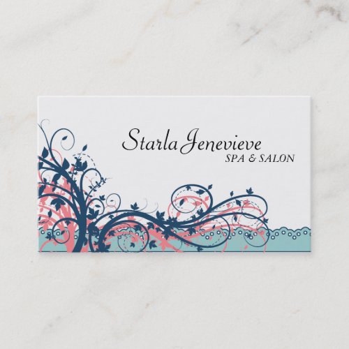 Spa &amp; Salon Business Card - Blue Elegant Floral