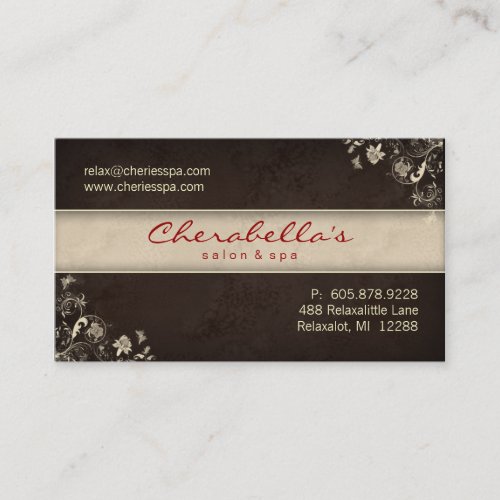 Spa Salon Business Card Floral Butterflies Brown C