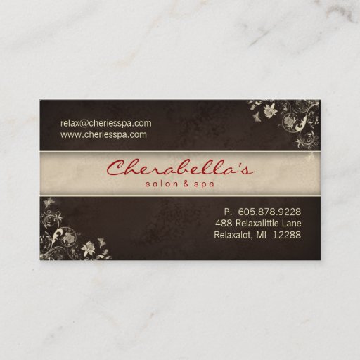 Customizable Spa Salon Business Card Floral Butterflies Brown C