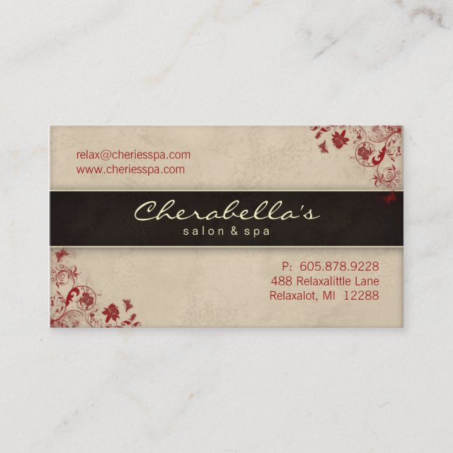Spa Salon Business Card Floral Butterflies Cream R (Front)