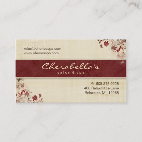 Spa Salon Business Card Floral Butterflies Red C