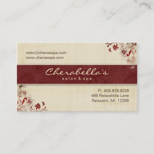Customizable Spa Salon Business Card Floral Butterflies Red C