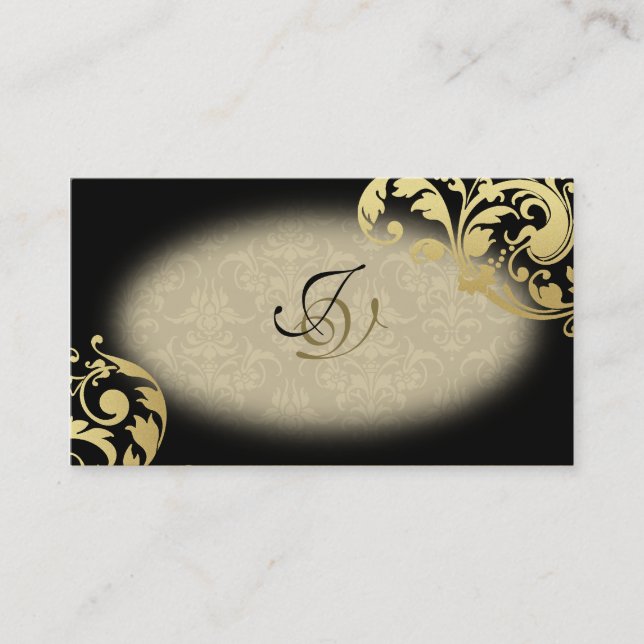 Spa & Salon Business Card Monogram Black & Gold (Front)