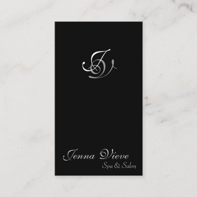Spa & Salon Business Card Monogram Black & Silver (Front)