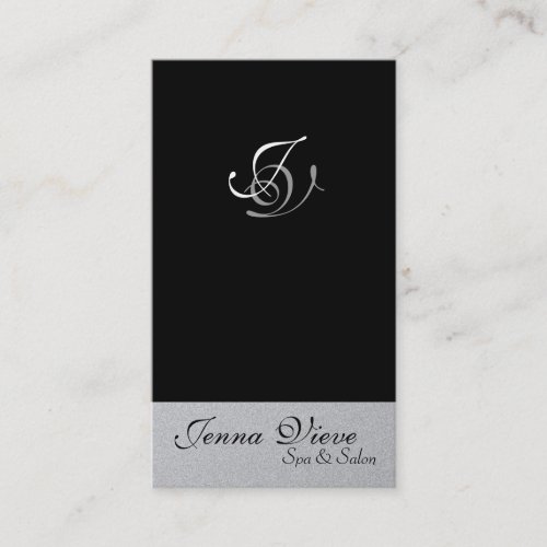 Spa &amp; Salon Business Card Monogram Black &amp; Silver