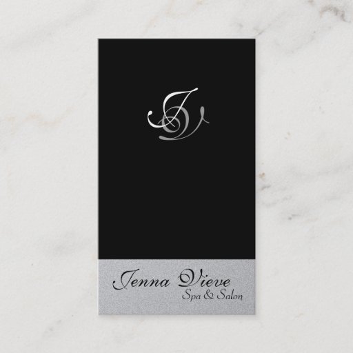 Customizable Spa &amp; Salon Business Card Monogram Black &amp; Silver