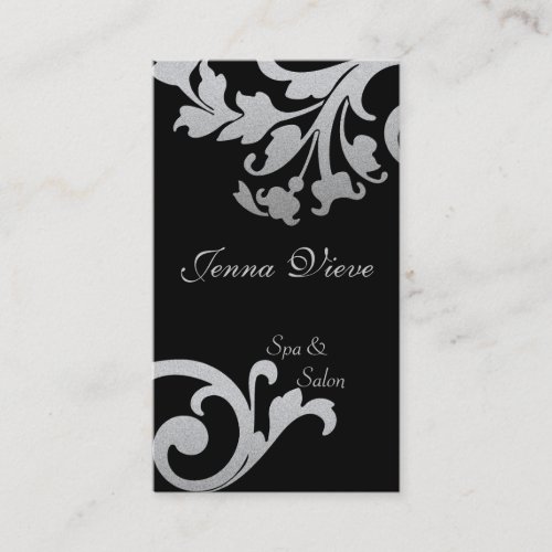 Spa &amp; Salon Business Card Monogram Black &amp; Silver