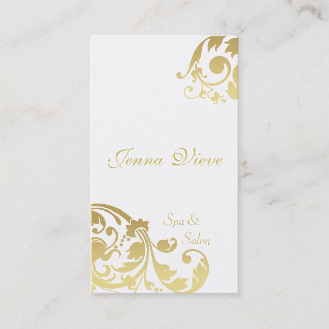 Spa & Salon Business Card Monogram White & Gold (Front)