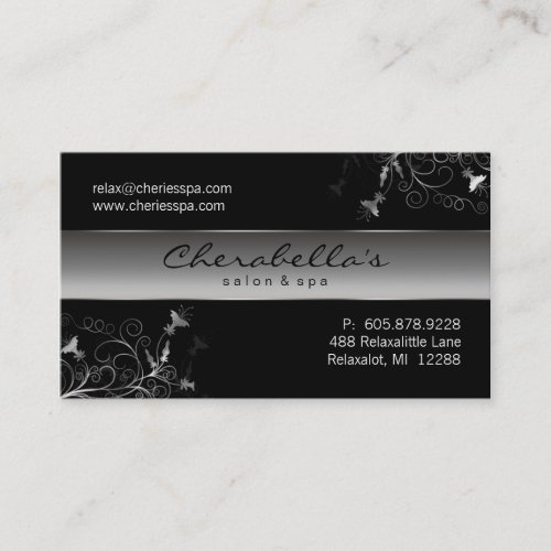 Spa - Salon Flower Elegant Silver Business Card