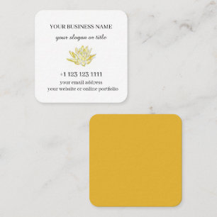 Spa salon life coach therapist yellow lotus flower square business card