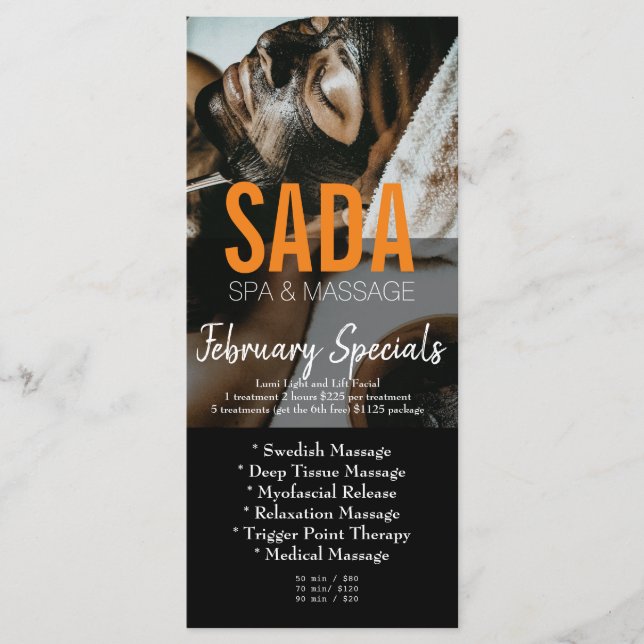 Spa Salon Massage Menu Price List (Front)