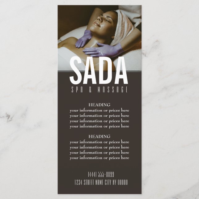 Spa Salon Massage Menu Price List (Front)