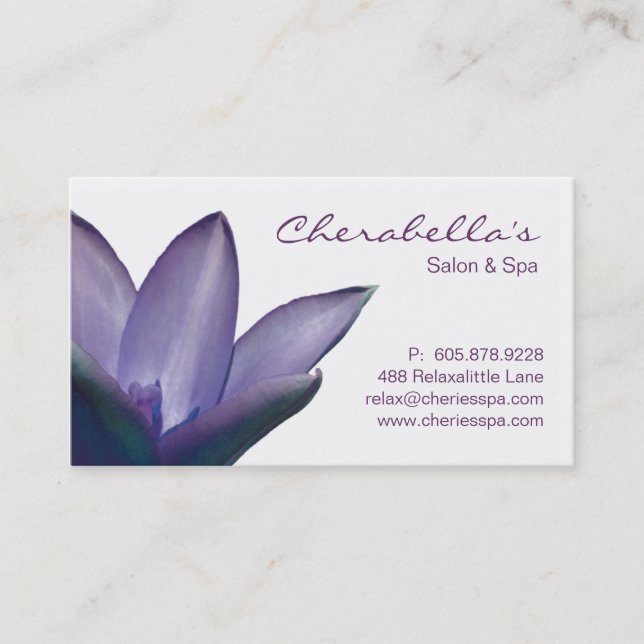 Spa - Salon Massage Therapy Business Card Purple (Front)