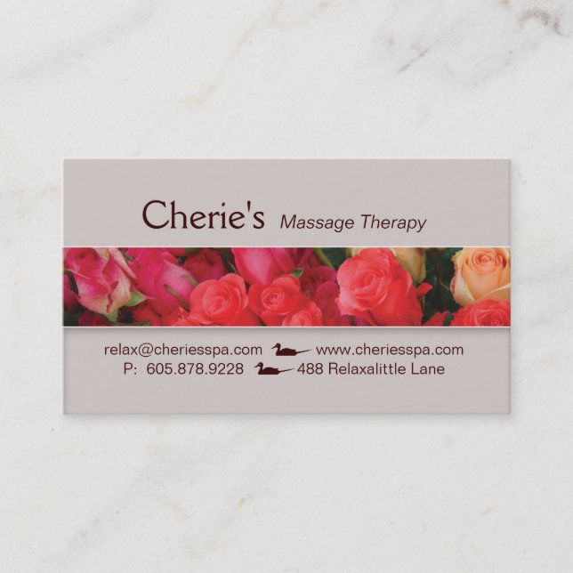 Spa - Salon Massage Therapy Roses Business Card (Front)