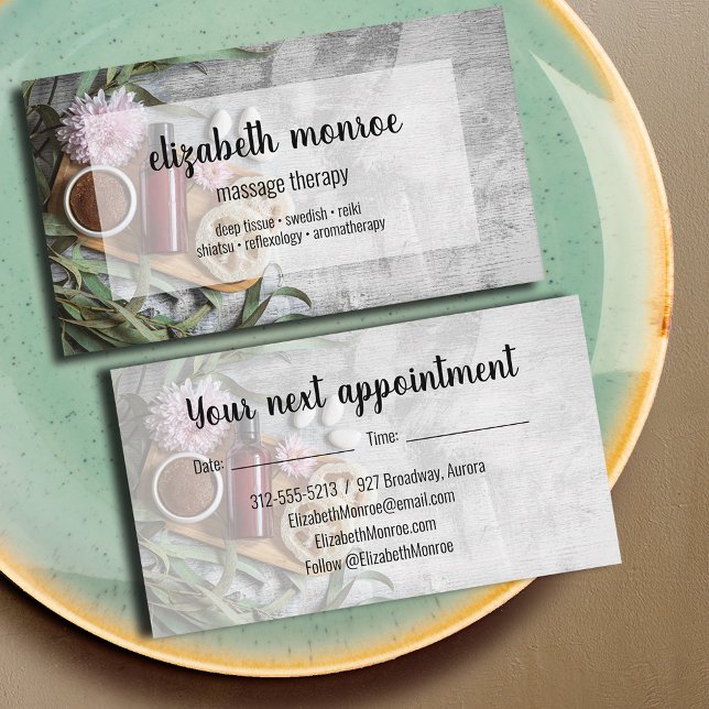 Spa Salon Massage Therapy Script Business Card (Creator Uploaded)